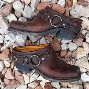 Frye belted harness mules dark brown leather 7.5
